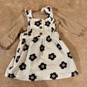 Carter's- Baby Cream Brown & Black Corduroy Dress with Floral Design,Size 9M